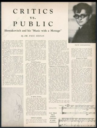 1942 Dmitri Shostakovich Photo Music With A Message Vintage Print Article