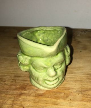 Vintage Miniature Green Pottery Pitcher Toby Style Mug Man Head