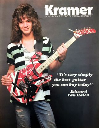 1983 Guitarist Eddie Van Halen Photo Kramer Electric Guitars Vintage Print Ad