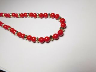 Red Gold Plastic Beaded Necklace Vintage 24 Inches 2