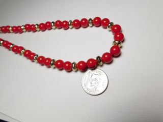 Red Gold Plastic Beaded Necklace Vintage 24 Inches 3