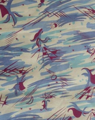 Abstract Night Sky Blue Aqua & Merlot Vintage Cotton Feedsack Fabric