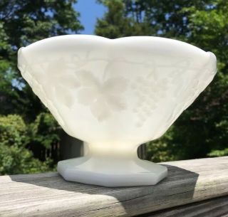 Vintage Milk Glass Pedestal Fruit Bowl Grape Panel Design