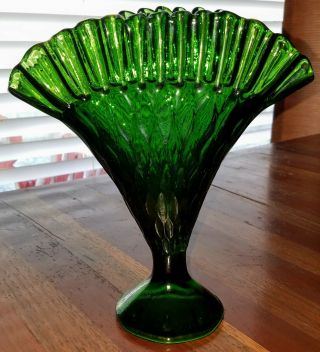 Vintage Depression Glass Fan Vase Emerald Green