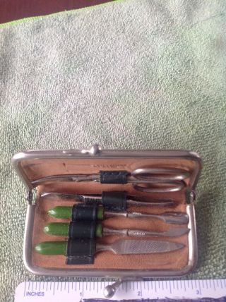 Vintage Travel Manicure Set Nail Care Completed Germany,  Us.  Zone.  Leather Case