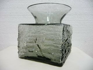 Vintage Dartington Glass,  British Midnight Grey Bark Texture Vase Frank Thrower