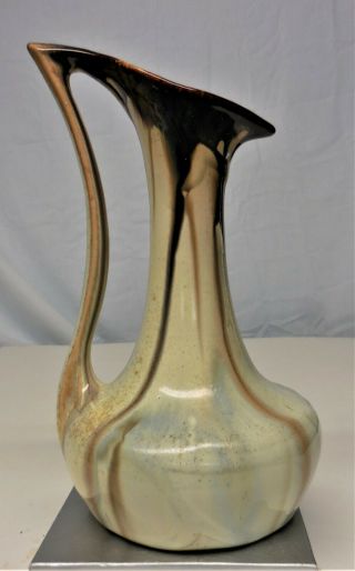 Vintage Thulin Belgium Art Pottery Pitcher/vase 9 1/2” Browns Drip Signed 1920