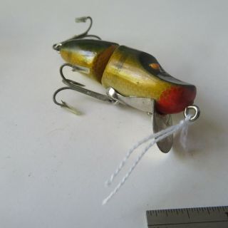 Fishing Lure Vintage 2¾ " Paw Paw Wood Jointed River Runt Minnow Perch