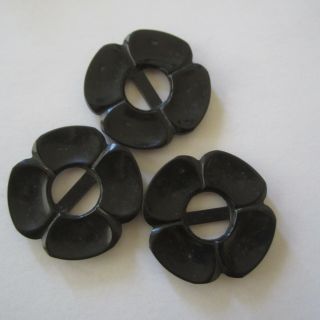 3 X Large Vintage Plastic Daisy Flower Black Buttons 1960s 36mm