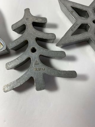 3 Vintage Metal Aluminum Rosette Cookie Mold Set Tree Bell Star Handle Taiwan 5