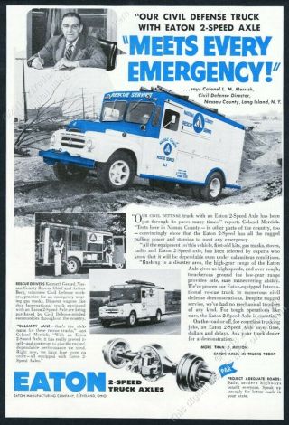 1956 Nassau County Ny Civil Defense Rescue Truck Photo Eaton Vintage Print Ad