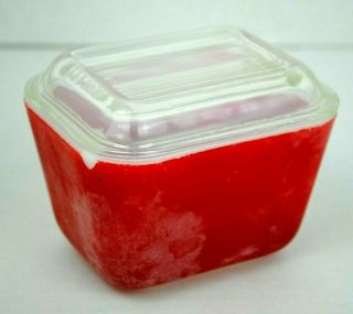 Vintage Red Pyrex 1 Cup Refrigerator Dish 501 With 501c Ribbed Cover