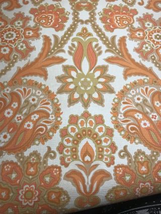 Sheet Of Vintage Wallpaper Textured Retro Brown & Orange Paisley Pattern - 98cm