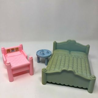 Playskool Dollhouse Toddler Bed And Double Blue Bed Side Table Vintage