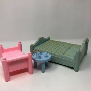 Playskool Dollhouse Toddler Bed And Double Blue Bed Side Table Vintage 4