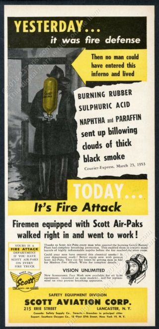 1956 Scott Air Pak Pack Fireman Photo Vintage Trade Print Ad