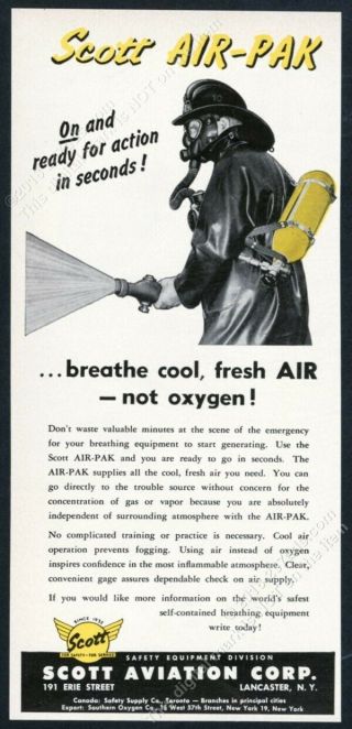 1954 Scott Air - Pak Pack Fireman Photo Vintage Trade Print Ad