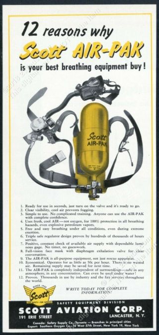 1954 Scott Air - Pak Pack Breathing Apparatus Photo Vintage Trade Print Ad
