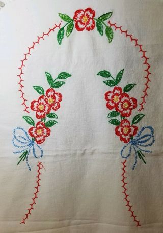 Vintage Table Runner Dresser Scarf Hand Embroidered Colorful Floral 39 " X 11.  5 "