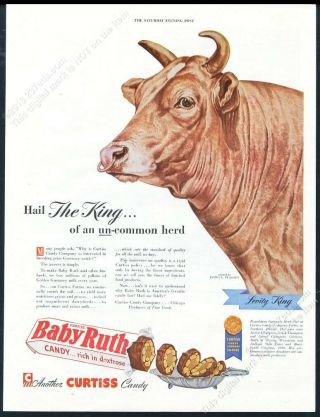 1947 Champion Guernsey Cow Bull Art Baby Ruth Candy Bar Vintage Print Ad