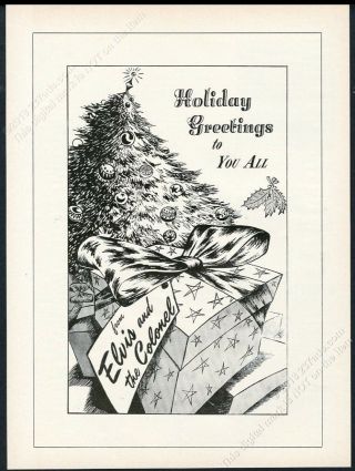 1958 Elvis Presley Holiday Greetings Christmas Tree Art Vintage Print Ad