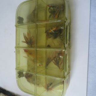 Fly Fishing Lure Vintage Assorted Flies About 20 In A Plastic Box