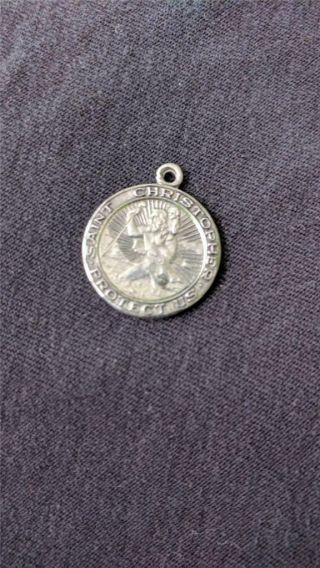 Vintage Sterling Silver " Saint Christopher Protect Us " Medal Pendant Christian