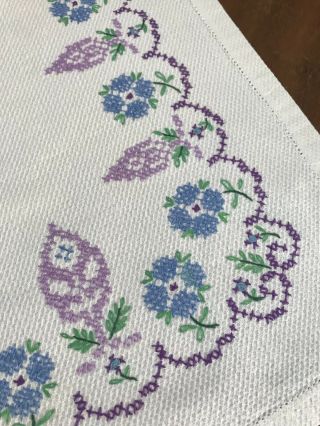 Vintage Table Runner Dresser Scarf Purple Blue Stitching