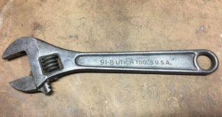 Vintage Utica Tools 8 " Adjustable Alloy Utica Steel Wrench 91 - 8 Utica Vgc