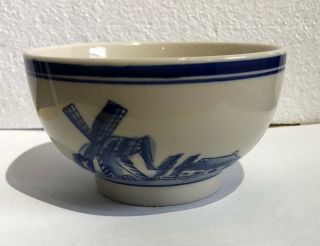 Vintage Blue & White Delft Pottery Windmill Houses Ships Decorated Dessert Bowl