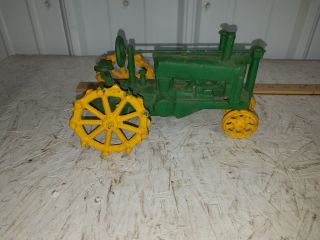 Vintage Old John Deere Cast Iron Toy Farm Tractor Green And Yellow