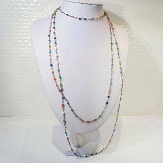 Vintage Hand Wired Multi Color Seed Beads 58 " Tribal Belly Dance Necklace,  India