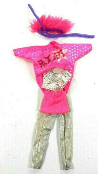 Barbie Vintage Clothes The Rockers 80 ' s Pink Shirt Lame Leggings Top,  Skirt 3