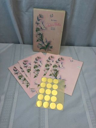 13 Vtg Fold A Notes Pink Butterfly Floral With Gold Stickers