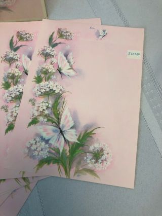 13 Vtg Fold A Notes Pink butterfly floral with gold stickers 3
