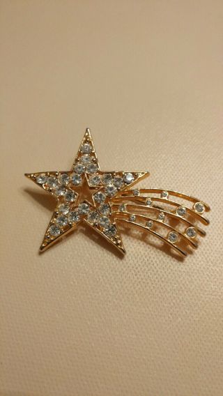 Vintage Goldtone Star With Rhinestones And Streamers Pin