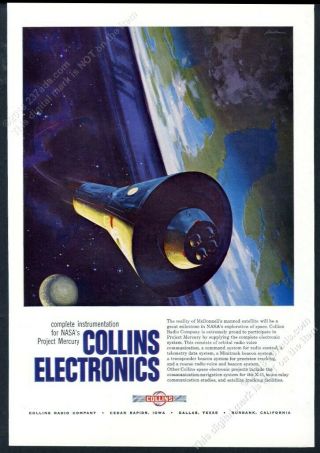 1959 Nasa Project Mercury Spacecraft Color Art Collins Radio Vintage Print Ad