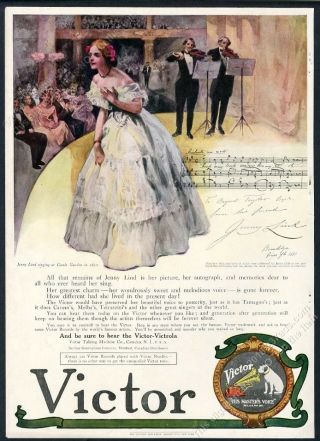 1911 Jenny Lind Portrait On Stage Victor Victrola Nipper Dog Vintage Print Ad