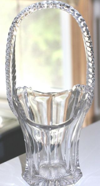 Brides Basket W/ Handle Vintage Clear Pressed Glass Scalloped Edge Ribbed Base