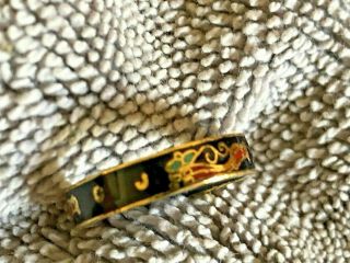 Vintage Chinese Enamel Red Bird Black Cloisonne Band Ring Size 5.  75 Blue & Gold