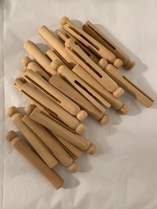 23 Vintage Wooden Clothespins Wood Laundry Clothes Pins Round Top