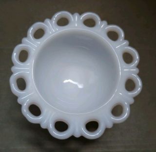 Vintage White Milk Glass Lace Edge Pedestal Footed Candy Dish Compote Bowl 2