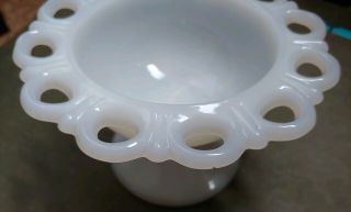 Vintage White Milk Glass Lace Edge Pedestal Footed Candy Dish Compote Bowl 3
