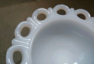 Vintage White Milk Glass Lace Edge Pedestal Footed Candy Dish Compote Bowl 4