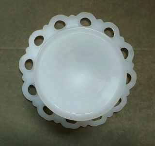Vintage White Milk Glass Lace Edge Pedestal Footed Candy Dish Compote Bowl 5