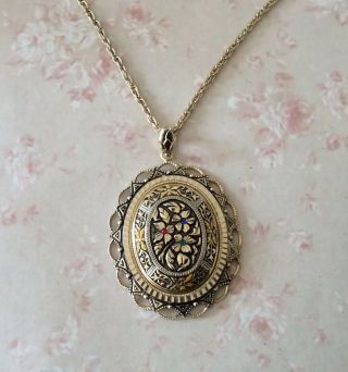 Vintage Damascene And Crystal Necklace