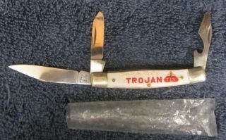 Vintage Trojan Seed Corn Ad Knife 3 Blade Folding Pocket Stainless Wendel Circus