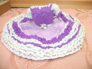 Vtg Hand Crochet Barbie Purple Ruffle Fiesta Party Dress Full Skirt Puff Sleeve