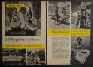 Skimboat Self - Propelled Surboard 1950 Vintage Pictorial Outboard Powered Jet Ski