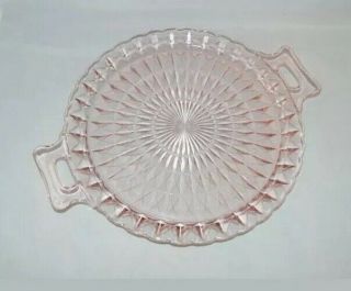 Vintage Pink Jeanette Windsor Diamond Depression Glass Cake Plate With Handles